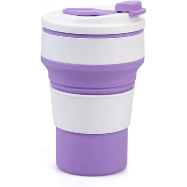 Sammenklappelig Kaffekop, Foldbar Kop, Sammenklappelig Kop, Foldekop, Sammenklappelige Kopper til Rejser, To Go Kaffekop, Silikone Rejsekaffekop Purple 350ml