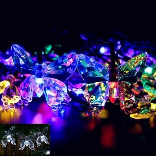 7m 50 LED Solcellelamper med Sommerfugle, IP44 Vandtæt, 8 Tilstande til Have, Terrasse, Fest, Jul, Bryllup