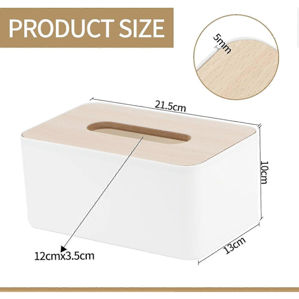 Tissuebox med bambutopp, rektangulär, , 21 * 13 * 9,5 cm, Tissue Dispenser Box för vardagsrum, kontor, bil, badrum