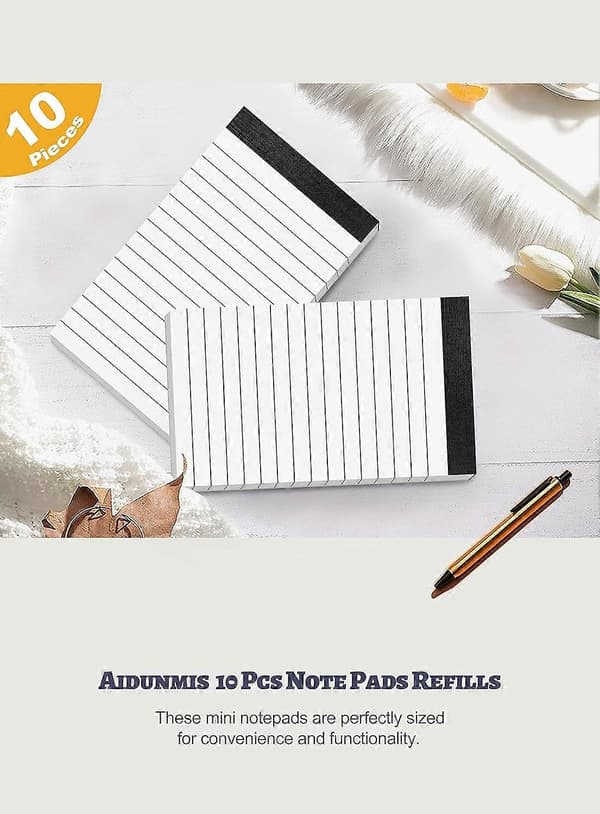 A7 Små Notesblokke Refiller Memoblokke 3x5 Tommer Linjerede Skriveblokke med 30 Ark Notepapir i Hver Blok Mini Lomme Notesbog Refiller 10Pcs