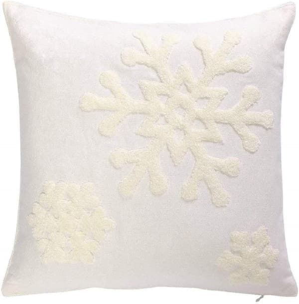 Bløde firkantede snefnug tema dekorative lærred bomuld broderi pyntepudebetræk 45x45 cm julepudebetræk seng sofa bil (1 hvid 1