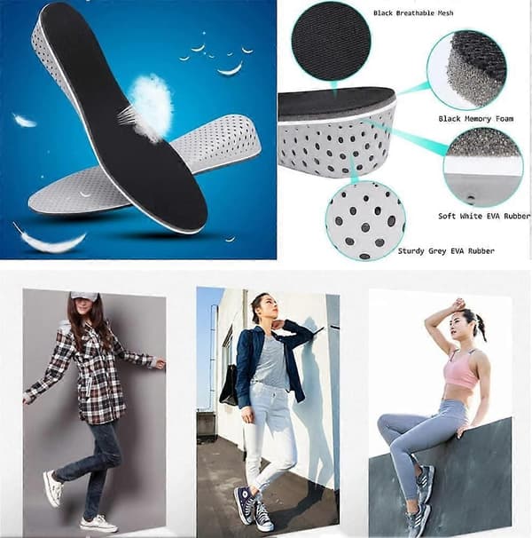 Højdeforøgende skoindlæg (EU 35-43), Memory Foam indlæg i fuld længde, usynlige hælindlæg 3CM
