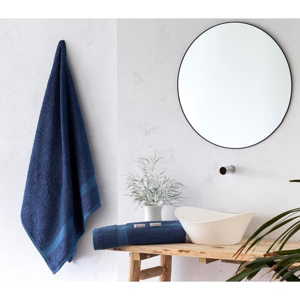 Sæt med 2 badehåndklæder, 100% bomuld, 500 g/m², superbløde, meget absorberende og hurtigtørrende. Mål 70 x 140 cm, marineblå.