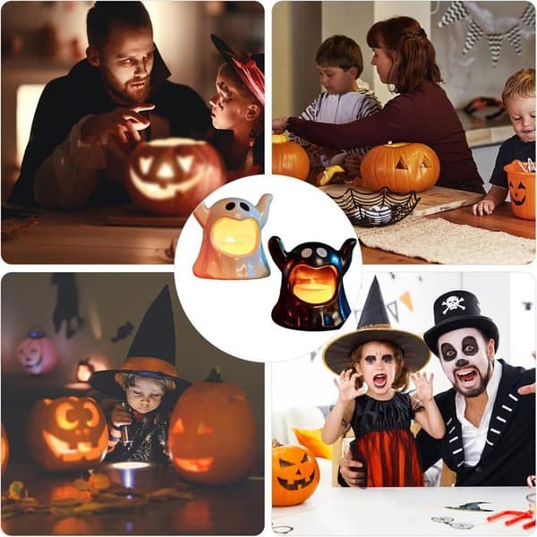 2 stk. Halloween-spøkelseslysestaker, plastspøkelsesnattlys for borddekorasjon