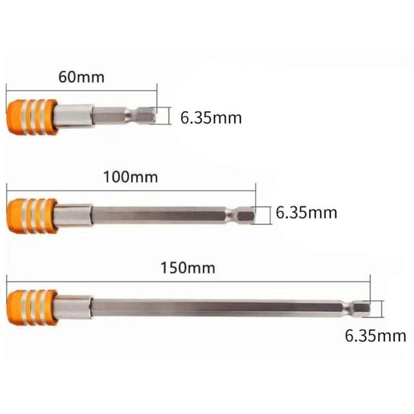 3 stk magnetisk bitsholder skrutrekkerforlenger sekskantet 1/4\" gul 60/100/150mm