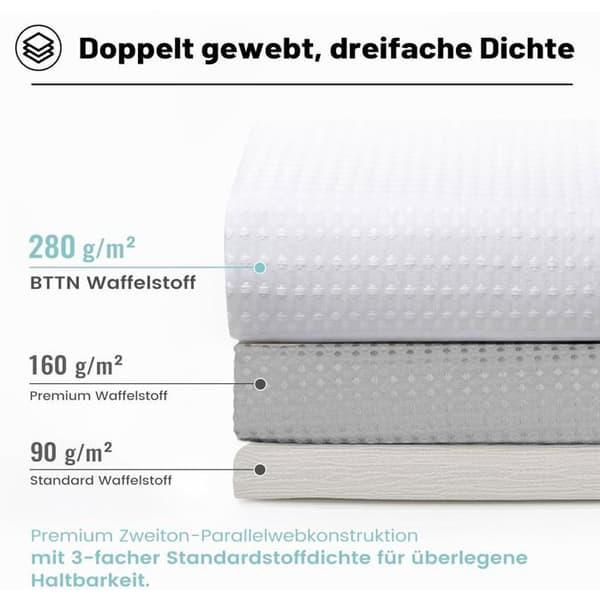 Vitt duschdraperi med våffelstruktur - 1 del - Vattentät polyester - Mögelresistent med tyngd i nederkant - För badrum