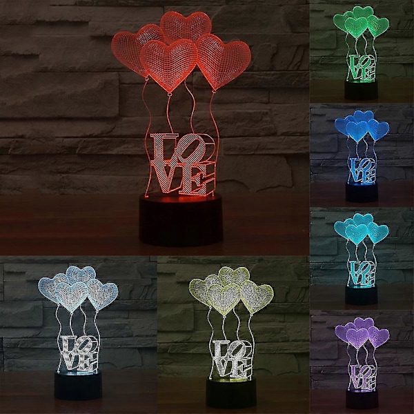 3D Illusion Kärlek Hjärta Form LED Nattlampa Färgrik Par Rum Bordslampa YGWL