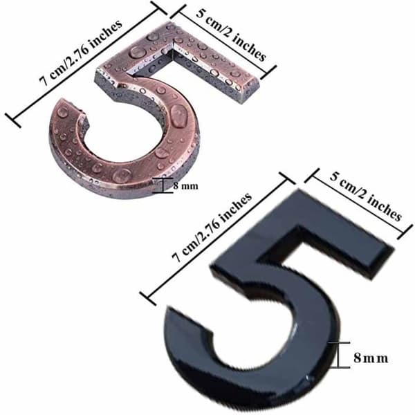 Sæt med 10 selvklæbende 3D-adressenumre, 7 cm, til husdøre og postkasser - Numre 0 til 9 til lejligheder, huse, kontorer (antik bronze)