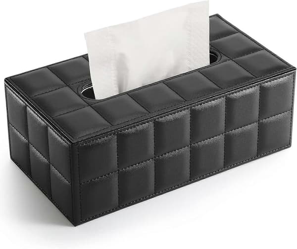 Rektangulär Tissue Box Cover Tissue Box Cover PU Läder Ansiktsvävnadsdispenser för Hem Badrum, Vardagsrum, Sovrum, Matsal, Kontor black