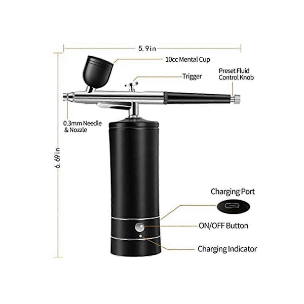 Airbrush Kit Uppladdningsbar Sladdlös Airbrush Kompressor, 30PSI Högt Tryck, Portabel Handhållen Airbru