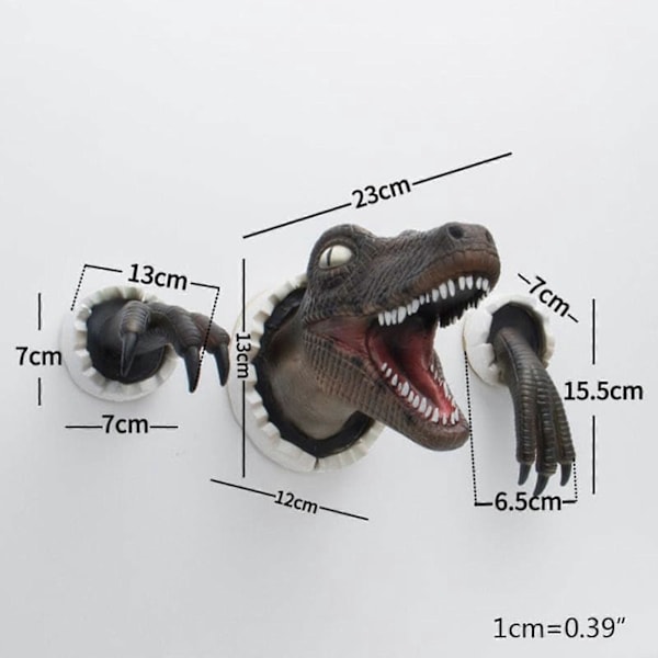Dinosaurieväggskulpturer 3D Resin T-rex Väggmonterade Tyrannosaurus Statyer, 100% Nya Yellow