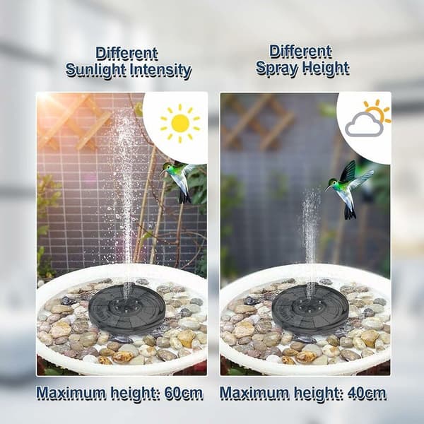 SP13D Solar Springvandspumpe, 3W Solar Fuglebad Springvand, Solar Springvand med LED Lys til Fuglebad, til Vaske, Akvarium, Have, Sort, 1 Pakke