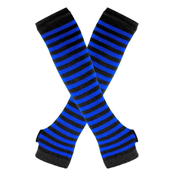 Fingerlösa Handskar Stilren Längd 31cm Vinter Armvärmare Vinteraccessoarer Royal Blue Black stripe