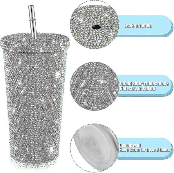 Bling Diamant Tumbler Glitter Vattenflaska Med Lock - -Sy Multicolor
