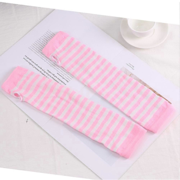 Fingerlösa Handskar Stilren Längd 31cm Vinter Armvärmare Vinteraccessoarer Pink White stripe