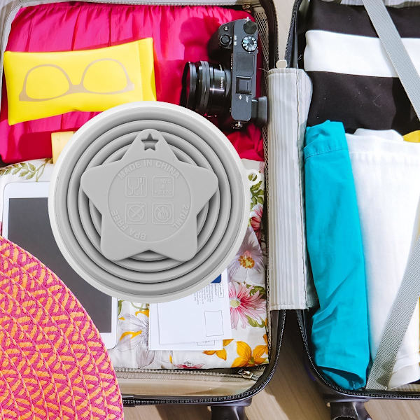 Hopfällbar Silikonmugg Vikbar BPA-fri Bärbar Återanvändbar Drickmugg med Lock för Resor Utomhuscamping Vandring, Grå Grey