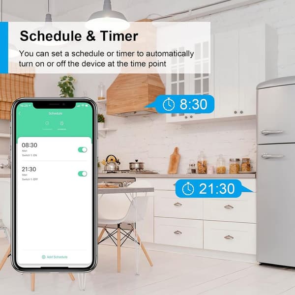 Energiförbrukningsmätning av 16A WiFi smartplugg, smartplugg kompatibel med Alexa/Google Home, appkontroll, scheman och timer