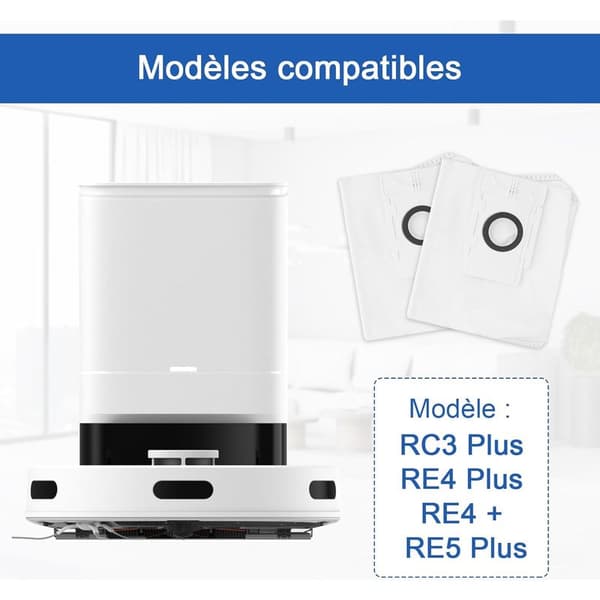Förpackning med 4 dammpåsar för EZVIZ robotdammsugare med RC3 Plus, RE4 Plus/RE4 Plus, RE5 Plus basstation