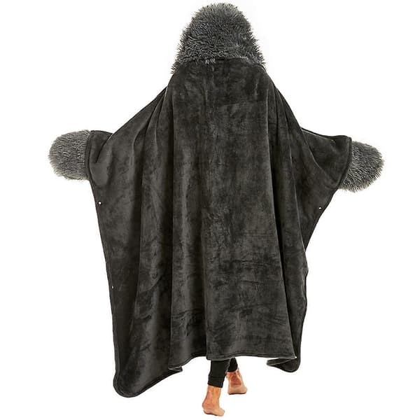 Bærbar Hætteplaid til Voksne - Fluffy Superblød Shaggy Varm Plaid Kappe Gray