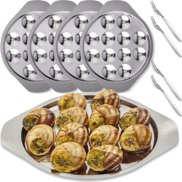 Snigelplatta, 4 delar - 12 hål rostfritt stål, snigelfat, ostronplatta, svampserveringsplatta, metall snigelserveringsset, snigelbestick