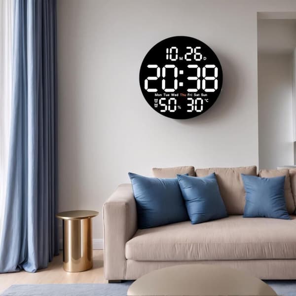 25,5 cm LED Digital Väggklocka, Radiostyrd, Lättläst, Modern, Inget Tickande, Temperaturvisning, Dekorativ för Sovrum, Vardagsrum
