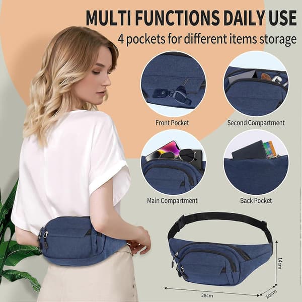 Midjeväskor för kvinnor och män, midjeväska för löpning och promenader, vattentäta midjeväskor justerbara crossbody Blue