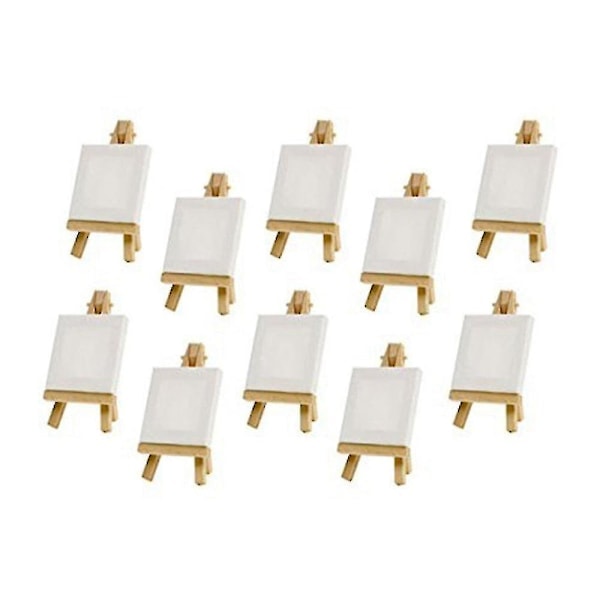 10 Sæt Mini Staffeli med Lærred 8x8cm Lille Bordgave Cy