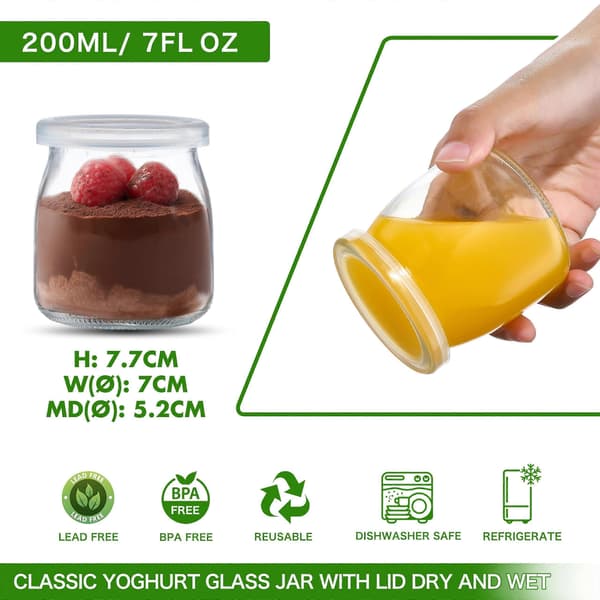 200 ml yoghurtpuddingglasburk med plastlock minikopp liten glasflaska (6 st)