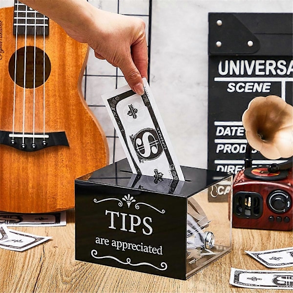 Tipsbokser for penger 15 x 10 x 13 cm Tipssamleboks med lås Donasjonsforslagsboks for tipsoppbevaring