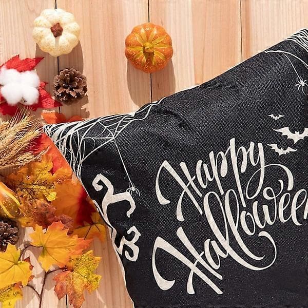 Happy Halloween Pudebetræk Græskar Edderkoppespind Pudebetræk Sort Linned Pyntepudebetræk Pudebetræk til Hjem Halloween Dekoration