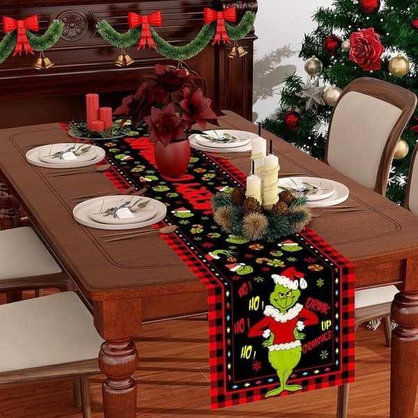 Rød Grinch Julebordløper God Jul Duk Julehjeminnredning 33*183CM