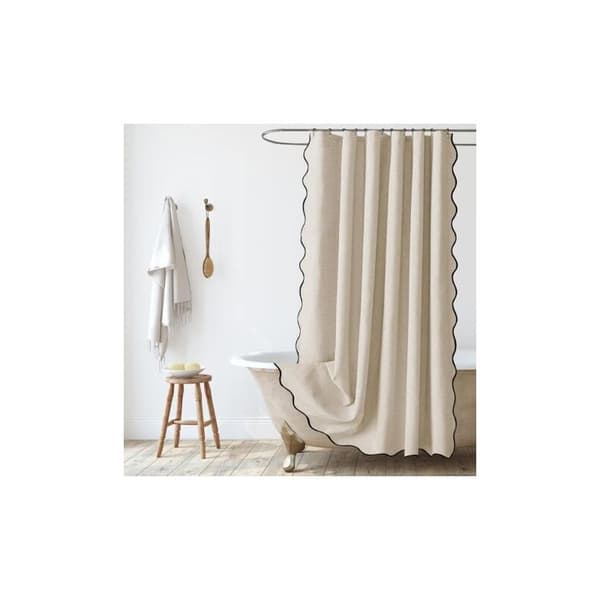 Tekstureret linned bruseforhæng 90x180cm, smalt bruseforhæng, vandtæt, meldugresistent, vaskbart til badeværelse med ringe, beige