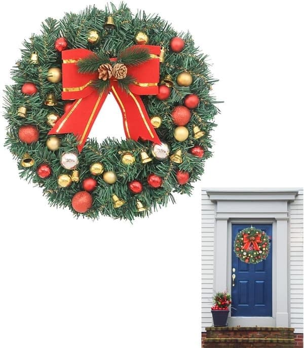 Julekrans, julekransholder julepynt, julepynt med klokker udendørs ideel julepynt, diameter 30 cm