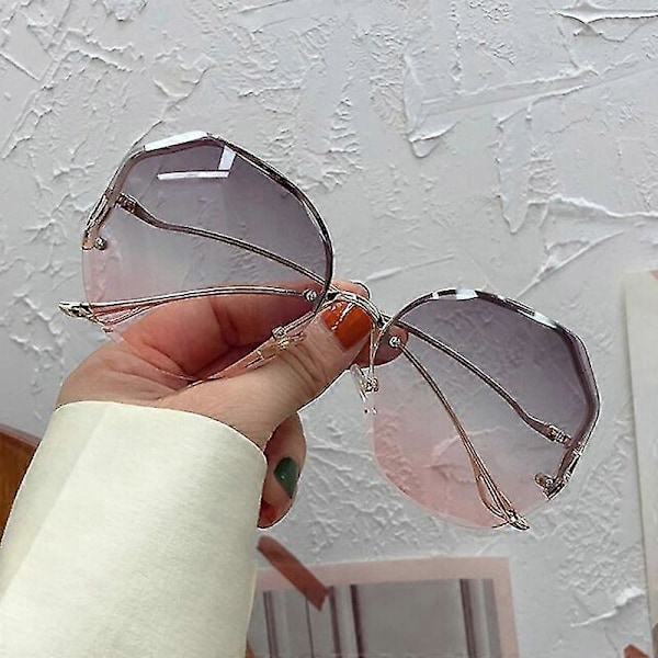 Irregulære Runde Solbriller Dame Mærke Designer Gradient Mode Solbriller Kvinde Kantløse Metal Buede Stænger Oculos De Sol Double Gray other