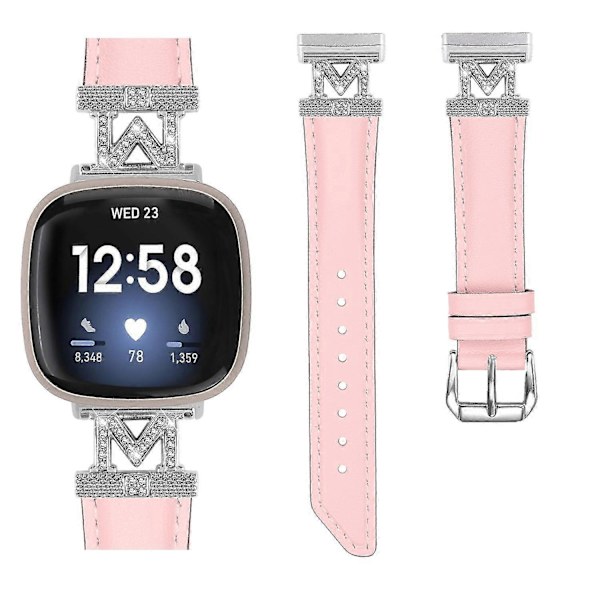Ægte læderrem i M-form til Fitbit Versa 3/Versa 4/Sense/Sense 2 Pink Fitbit Versa 3