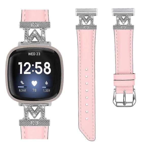Äkta läderarmband i M-form för Fitbit Versa 3/Versa 4/Sense/Sense 2 Pink Fitbit Versa 3