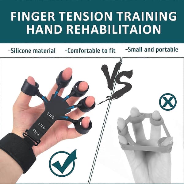 2 st Fingerförstärkare Handgreppstränare, 6 resistenta nivåband Silikon handledsbår, Gitarrfingerövning Tränare Hand Underarm