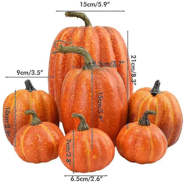 Kunstig Gresskar Dekorationssett - 7 stk. Halloween og Thanksgiving Borddekorasjon