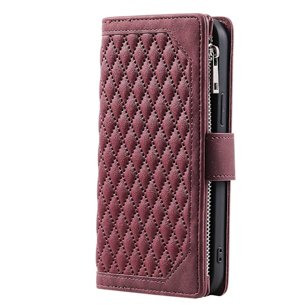 For iPhone 14 Pro 6.1 tommer Lommebok Deksel med Glidelås Tekstur PU Lær Flip Stativ Veske Wine red Style D iPhone 14 Pro