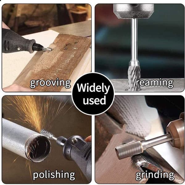 Wolframcarbid Fræsejernssæt til Dremel, 10 Stykker Dobbelt-Skærende Roterende Bits med 1/8\" Skaft til Træudskæring, Gravering, Boring