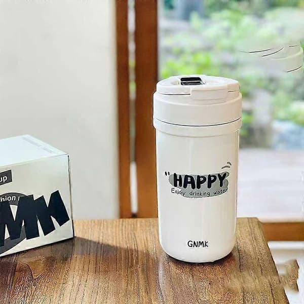 Kaffemugg 590 ml, Isolerad kaffemugg för resa, spillsäker med läckagesäkert lock - Vit