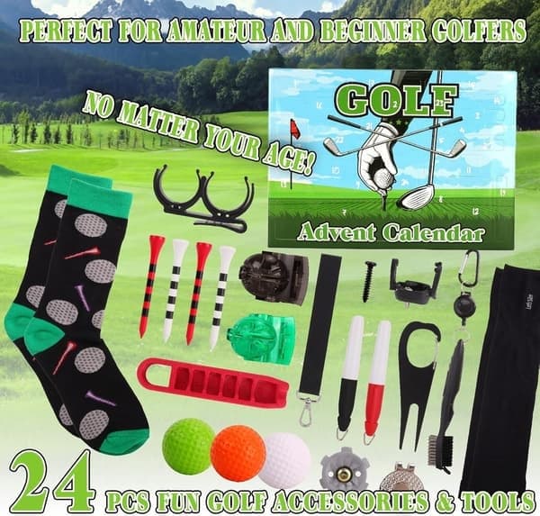 Golf Julekalender for Menn – 24 Dagers Nedtelling til Jul med Morsomt Golftilbehør og Verktøy