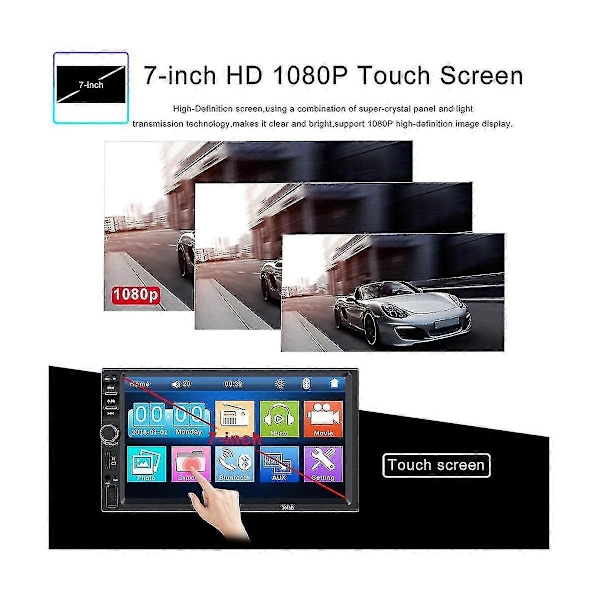 Universal 7 tommer 2 Din Bilradio Optager Afspiller Touch Screen Stereo Mp5 Bluetooth Multimedieafspiller