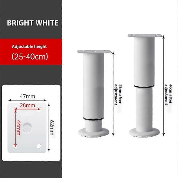 Enkelt å installere sett med 4 bordben, høydejusterbare for å matche forskjellige hjemmestiler White 25cm-40cm