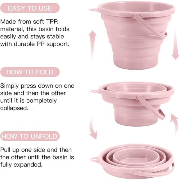 Sammenleggbar bøtte 5L - for utendørsbruk, fiske, camping, blå (rosa)