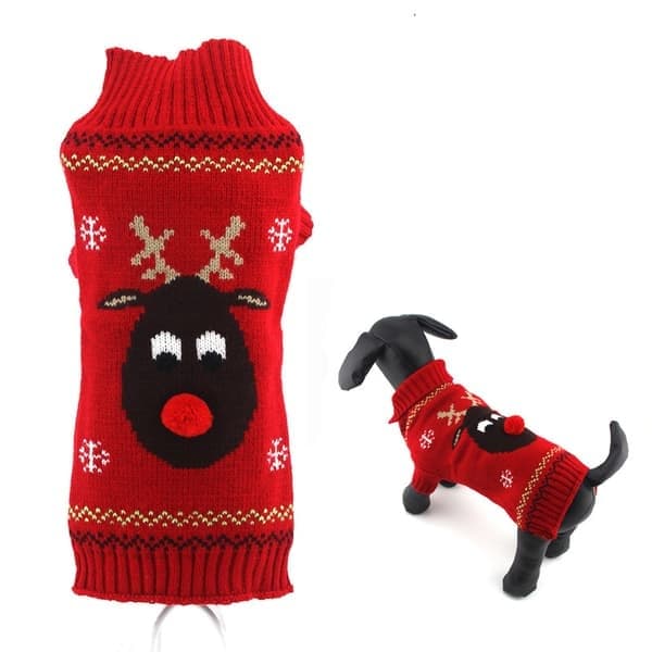 Hundegenser Hund Jule-reinsdyr Julegenser Strikket Turtleneck med Bånd