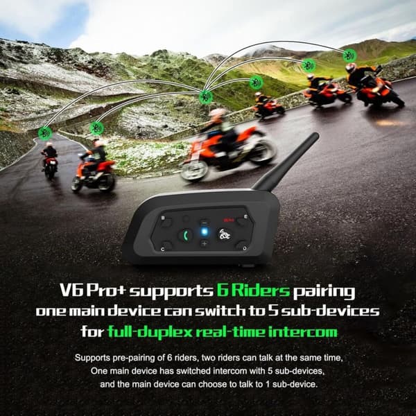 V6 Pro Motorcykel Intercom, Bluetooth Motorcykel Hjelm Intercom Kan Forbinde 6 Kørere til Ridning, Skiløb og Bjergbestigning. (1 Pakke)