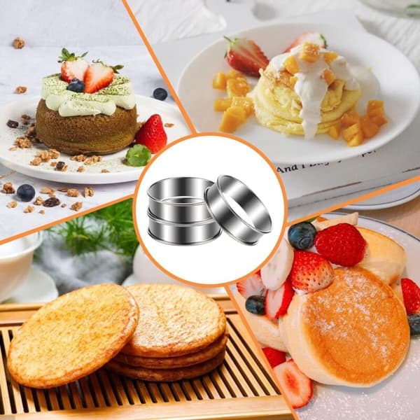 6-delt Tærtering Sæt, 8 cm Kageform, Kageforme og Rammer, Tærtering, Pandekageform, Køkkenring i Rustfrit Stål til Muffins, Tærter