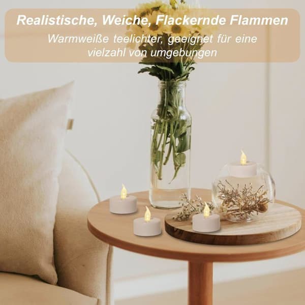 Set med 12 LED-ljus - Vit plast - Realistisk fladdrande låga - Ingen eld eller rök - Bröllop