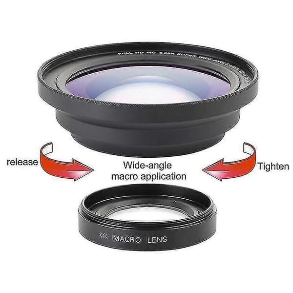 Professionell 37mm Makro+72mm Vidvinkelobjektiv 0.39X Full HD för 4K Videokamera -Yx